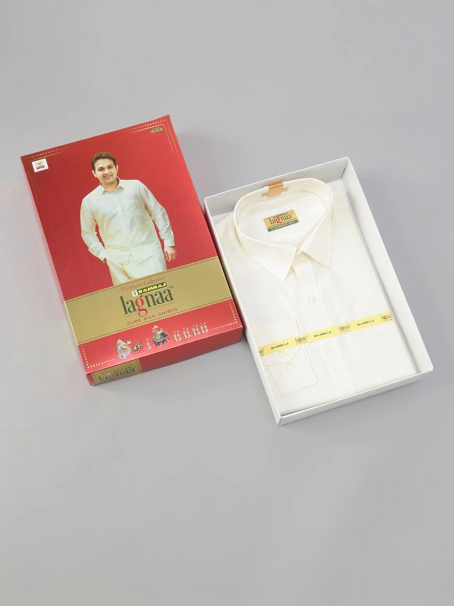 Men Pure Silk Cream Shirt with 3/4" inch Jari Border Dhoti Combo - Image 7