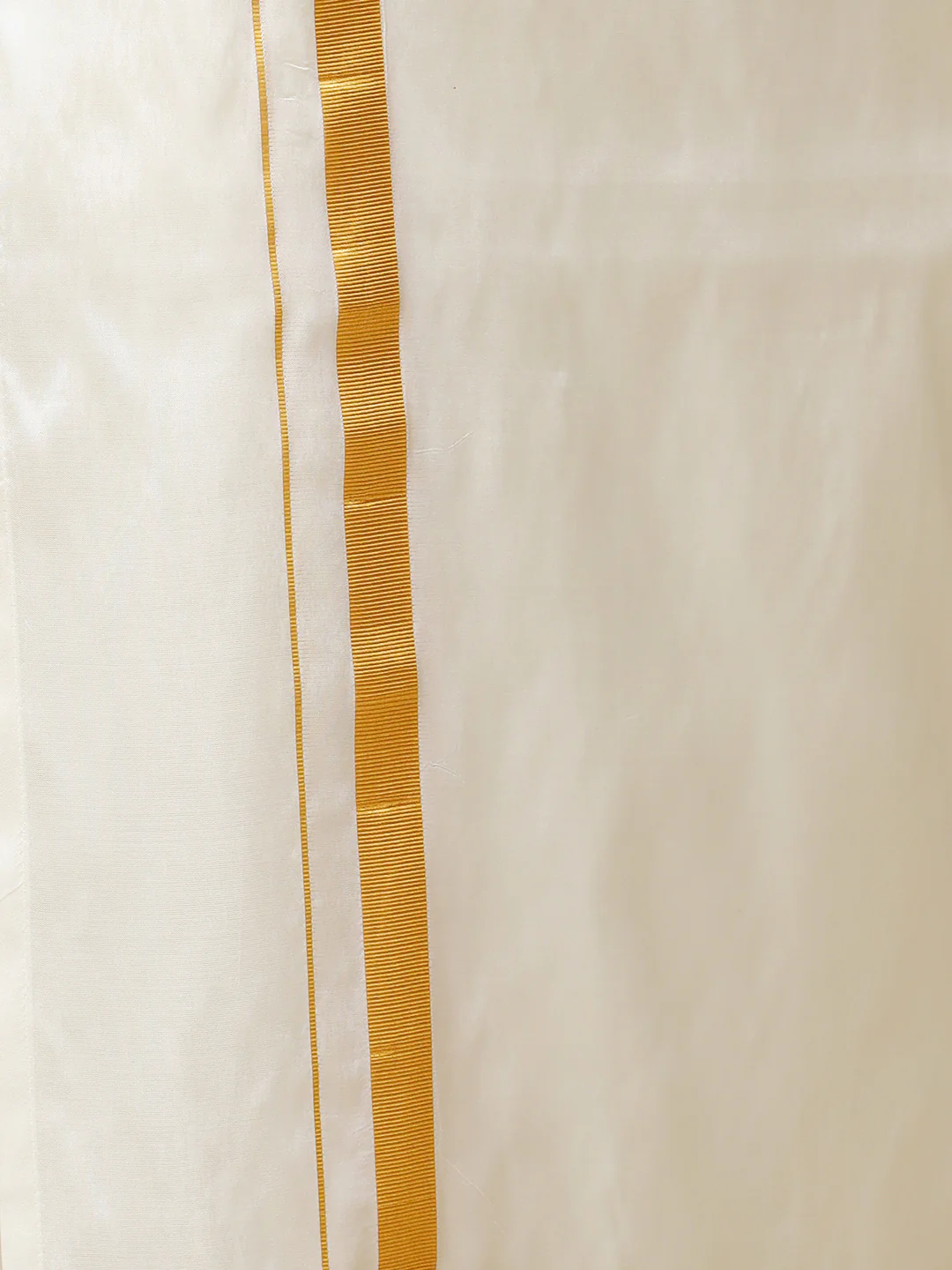 Men Pure Silk Cream with 1 1/2" inch Jari Border Double Layer Dhoti Upasana 4M - Image 6