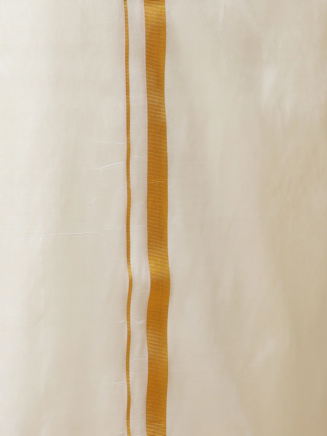 Men Pure Silk Cream with 1" inch jari Border Dhoti & Towel Set Thirukalyan - Image 6
