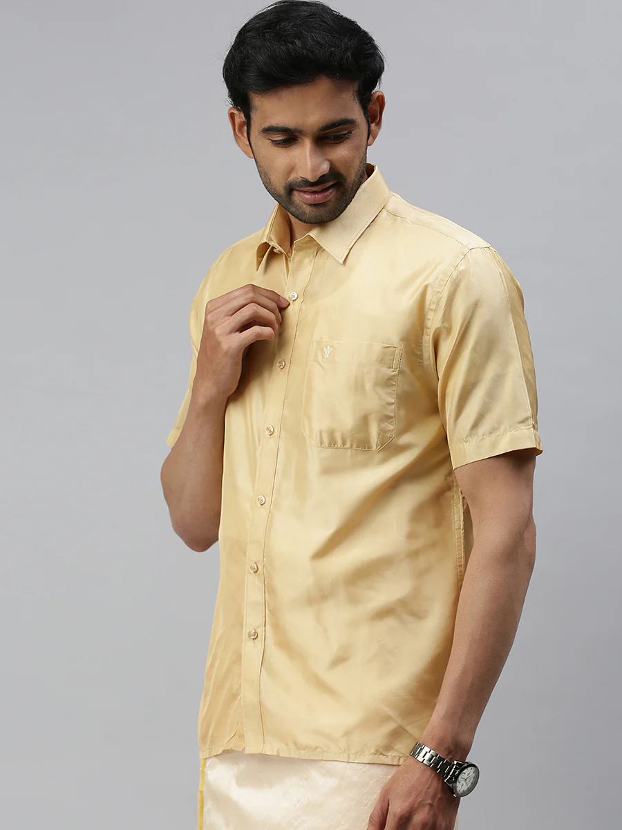 Men Pure Silk Half Sleeves Shirt Sandal - Image 2