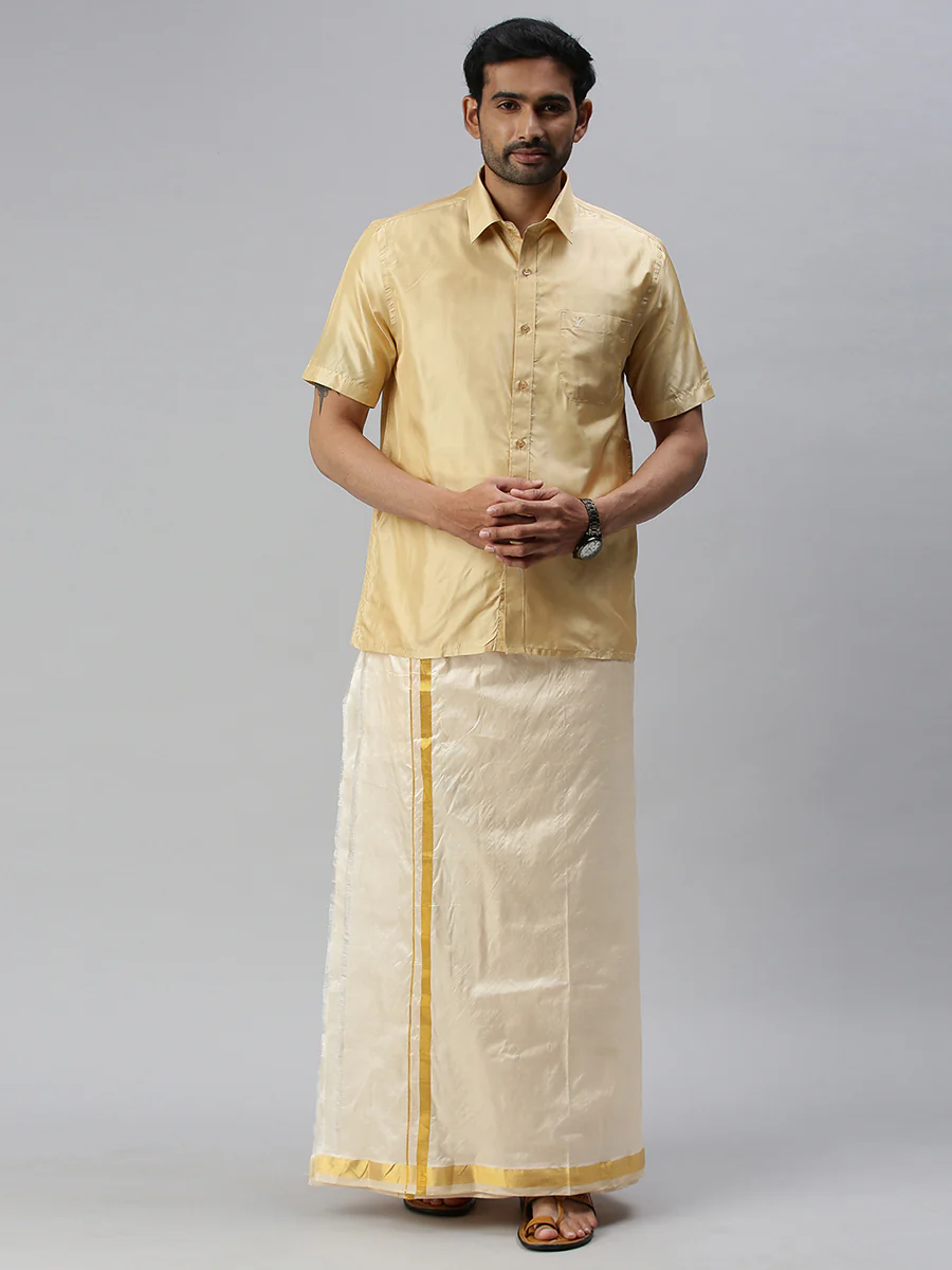Men Pure Silk Half Sleeves Shirt Sandal - Image 4