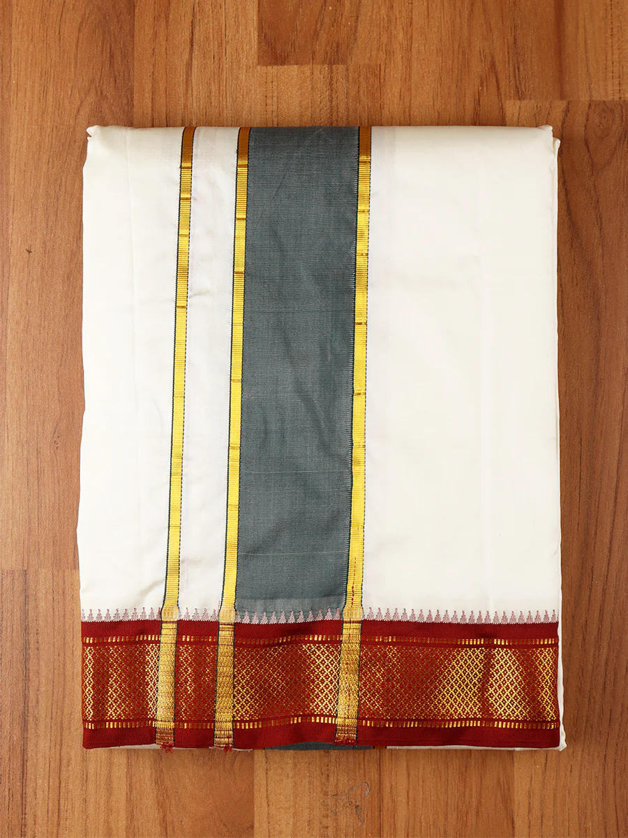 Men Pure Silk Mayilkhan Border Panchakacham & Towel Set 9+5 Thirukalyan 7K - Image 9