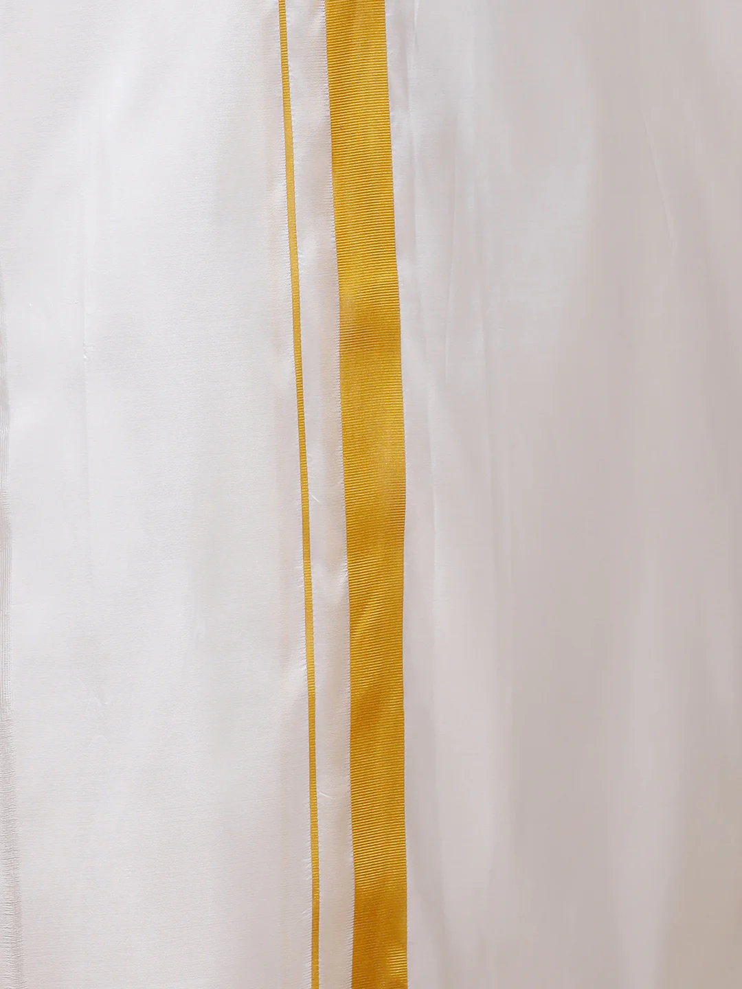 Men Pure Silk White Double Layer Dhoti 2" inch Gold Jari Border Upasana - Image 5