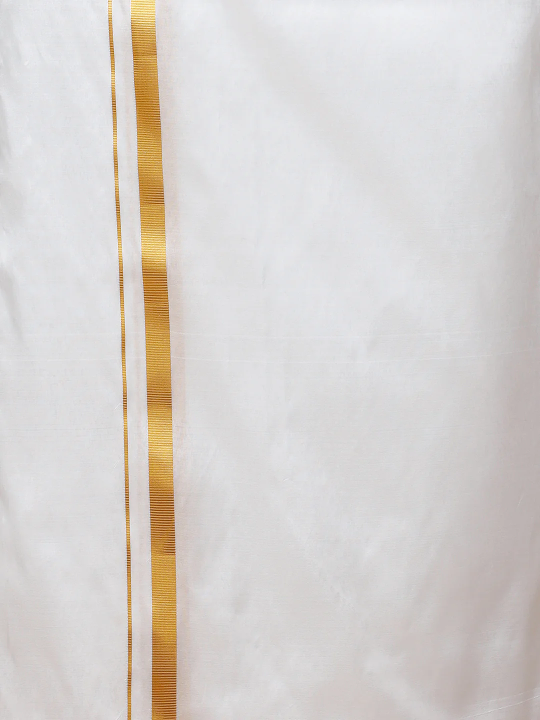 Men Pure Silk White with 1" inch Gold Jari Border Dhoti & Towel Set Thirukalyan - Image 4