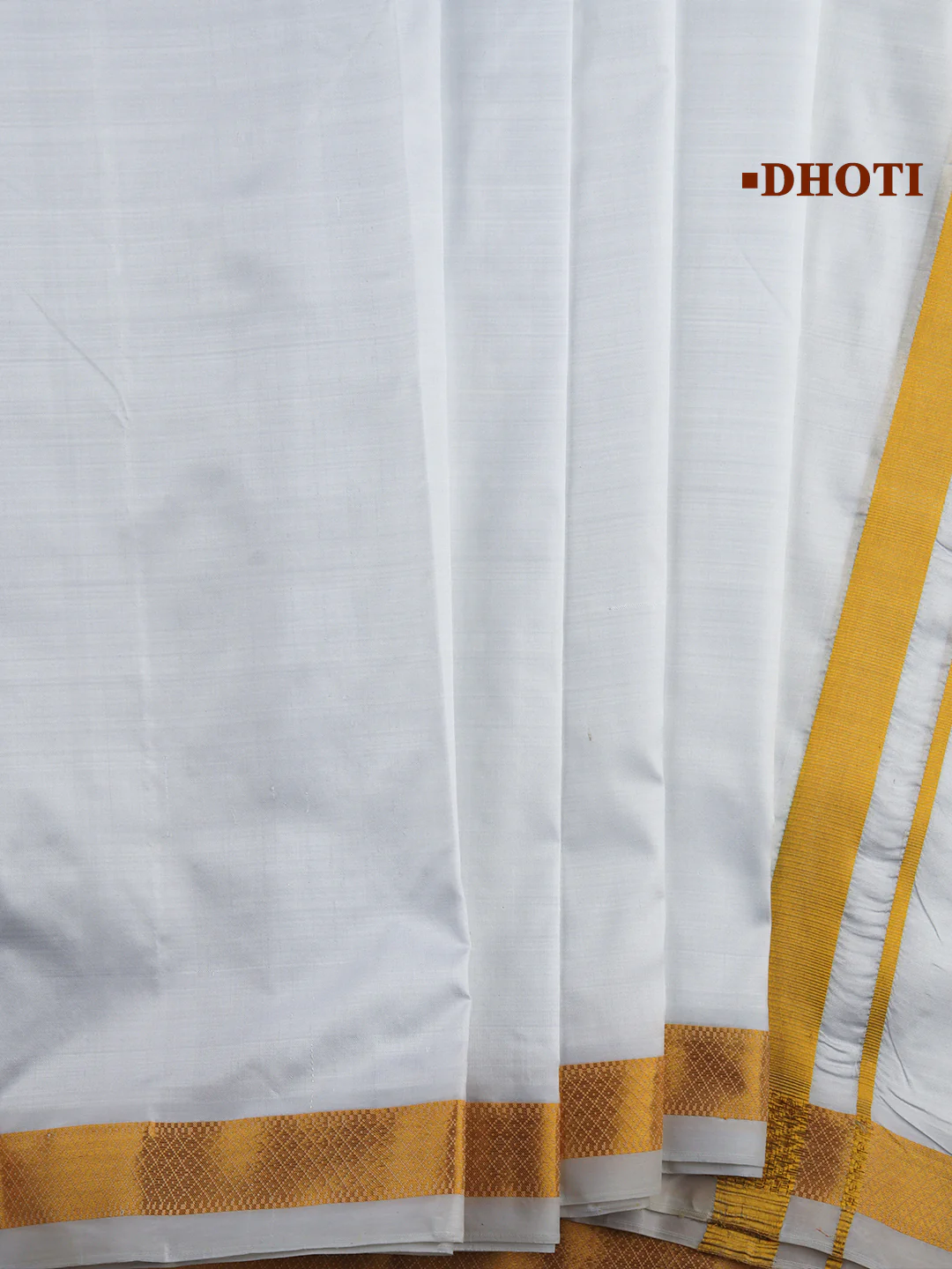 Men Pure Silk White with 1" inch Jari Border Double Layer Dhoti & Towel Set - Image 3