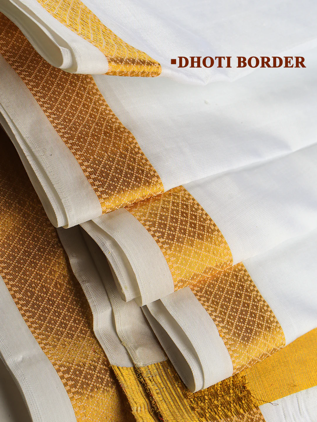 Men Pure Silk White with 1" inch Jari Border Double Layer Dhoti & Towel Set - Image 4