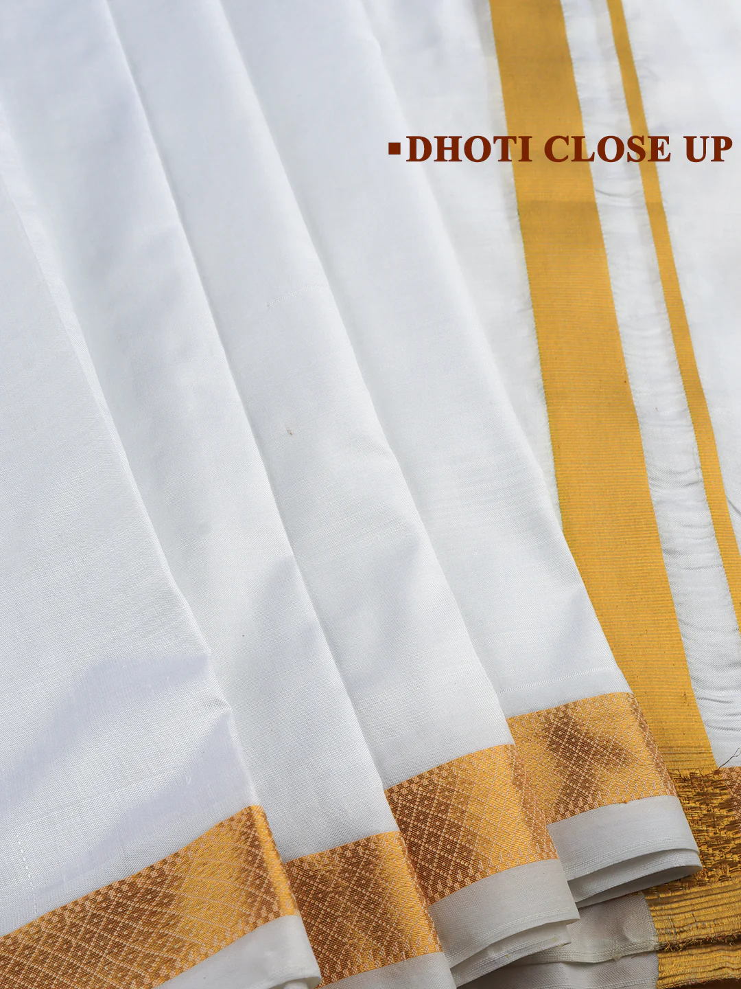Men Pure Silk White with 1" inch Jari Border Double Layer Dhoti & Towel Set - Image 6