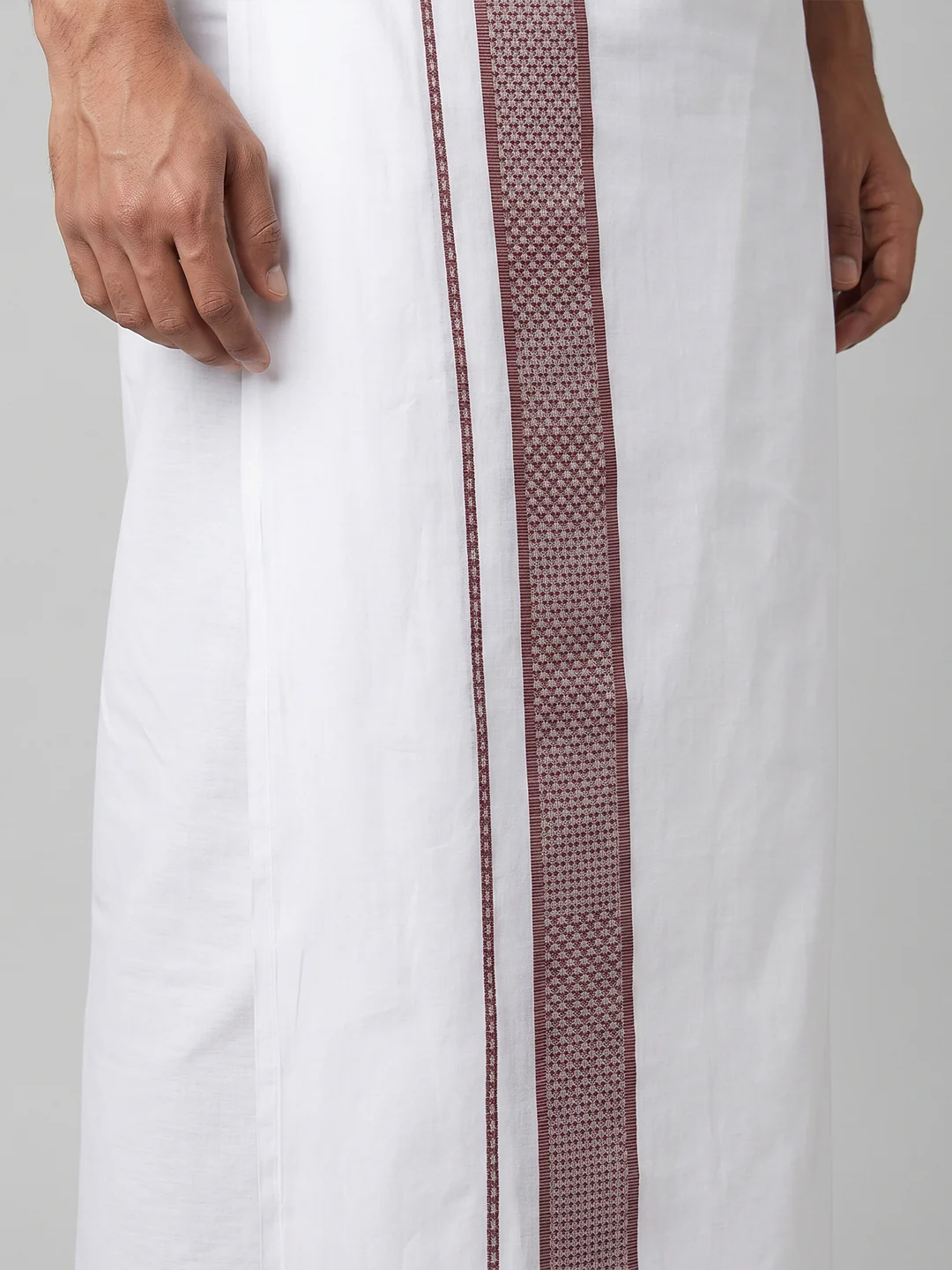 Men Purple Matching Border Dhoti With Printed Shirt Set Windsor HNJ4 - Image 5