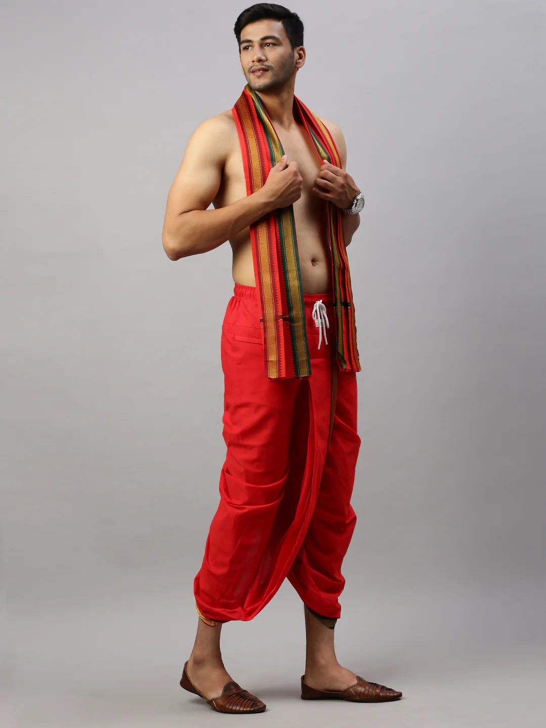 Readymade Panchakacham & Towel Set Red Naivedhya - Image 2
