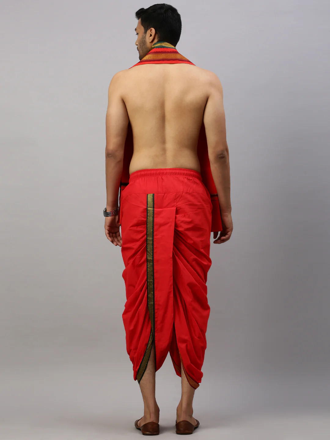 Readymade Panchakacham & Towel Set Red Naivedhya - Image 3
