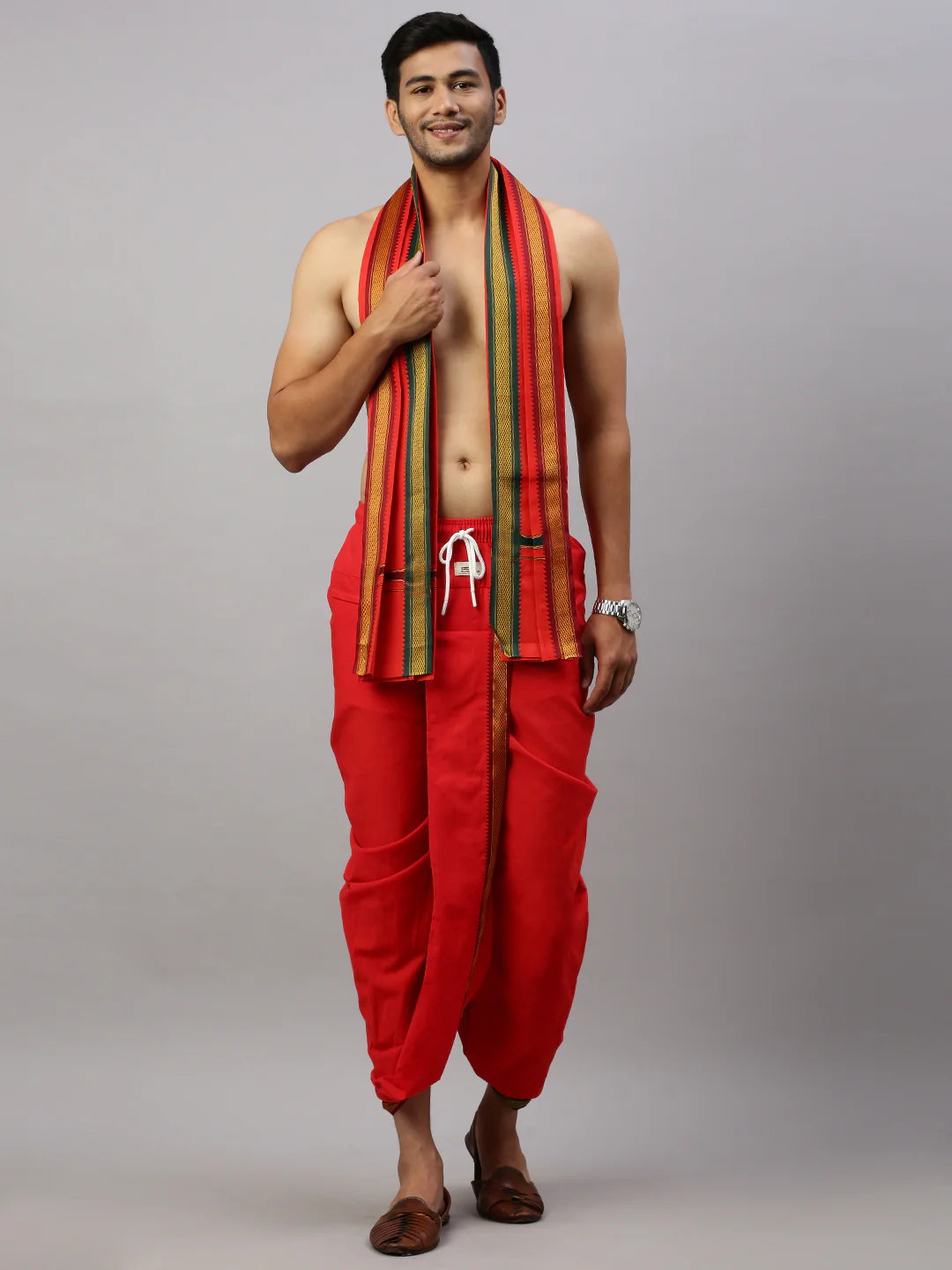 Readymade Panchakacham & Towel Set Red Naivedhya - Image 4