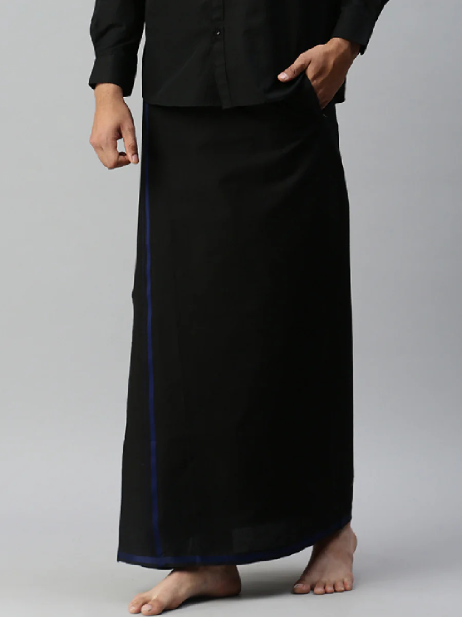 Men Readymade Single Layer Black Dhoti with Assorted Border