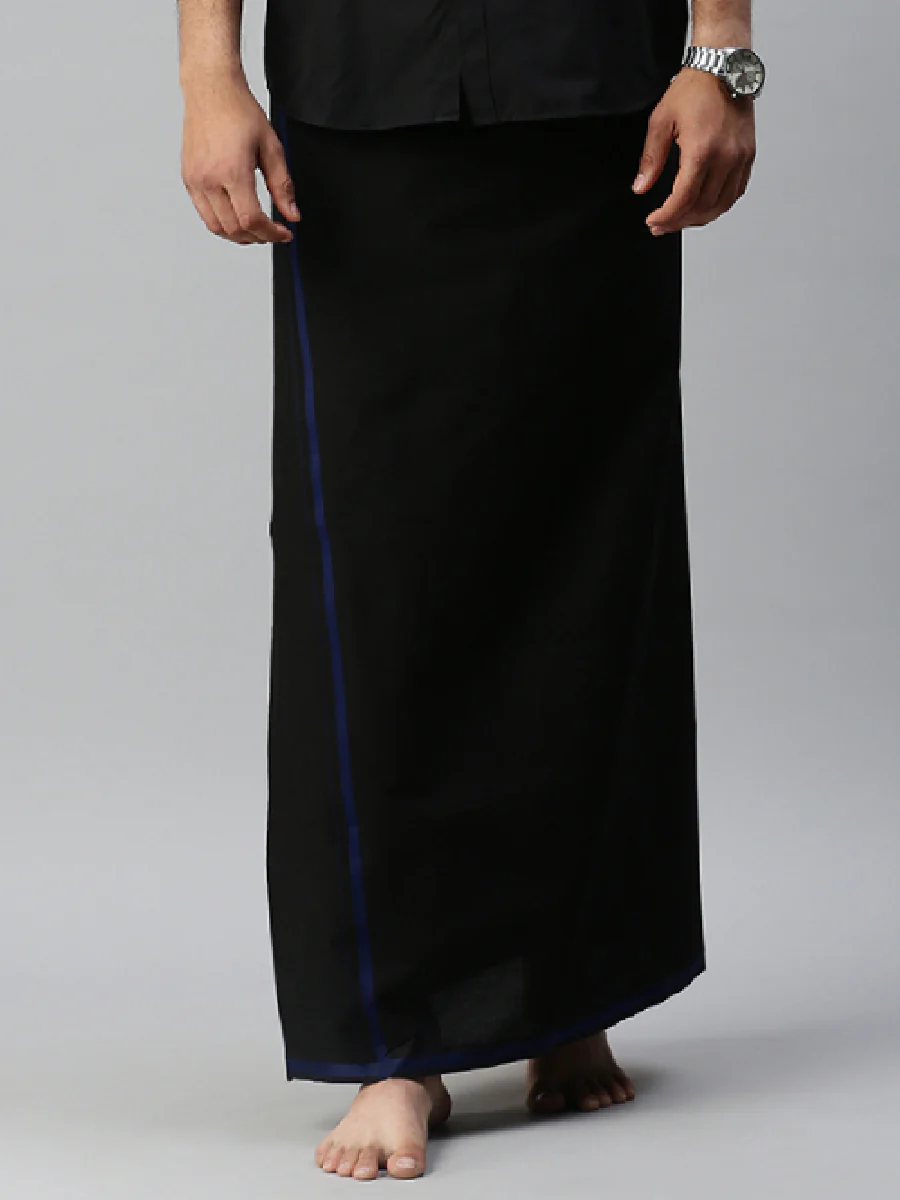 Men Readymade Single Layer Black Dhoti with Assorted Border - Image 2