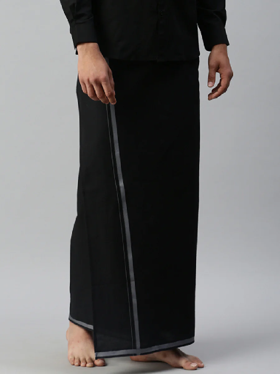 Men Readymade Single Layer Black Dhoti with Assorted Border - Image 3