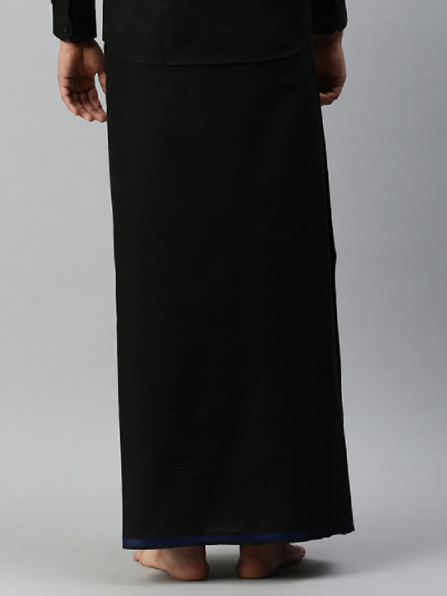 Men Readymade Single Layer Black Dhoti with Assorted Border - Image 4