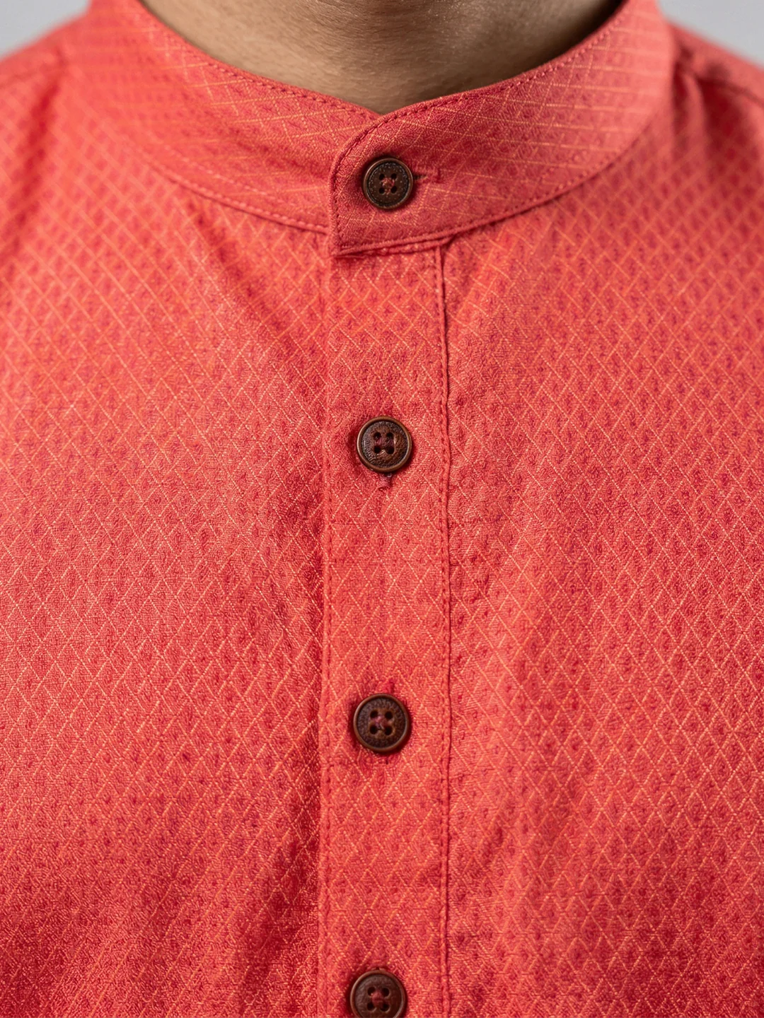 Men Reddish Pink Medium Length Kurta with Matching Border Dhoti Set MHJ3 - Image 3