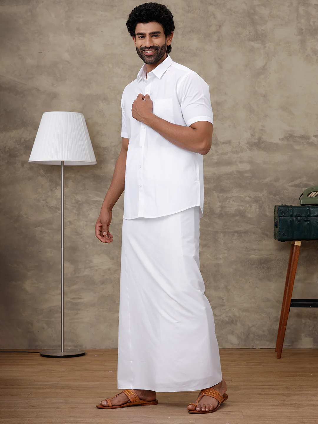 Men Rubio White Shirt with Paramas Dhoti Combo - Image 2