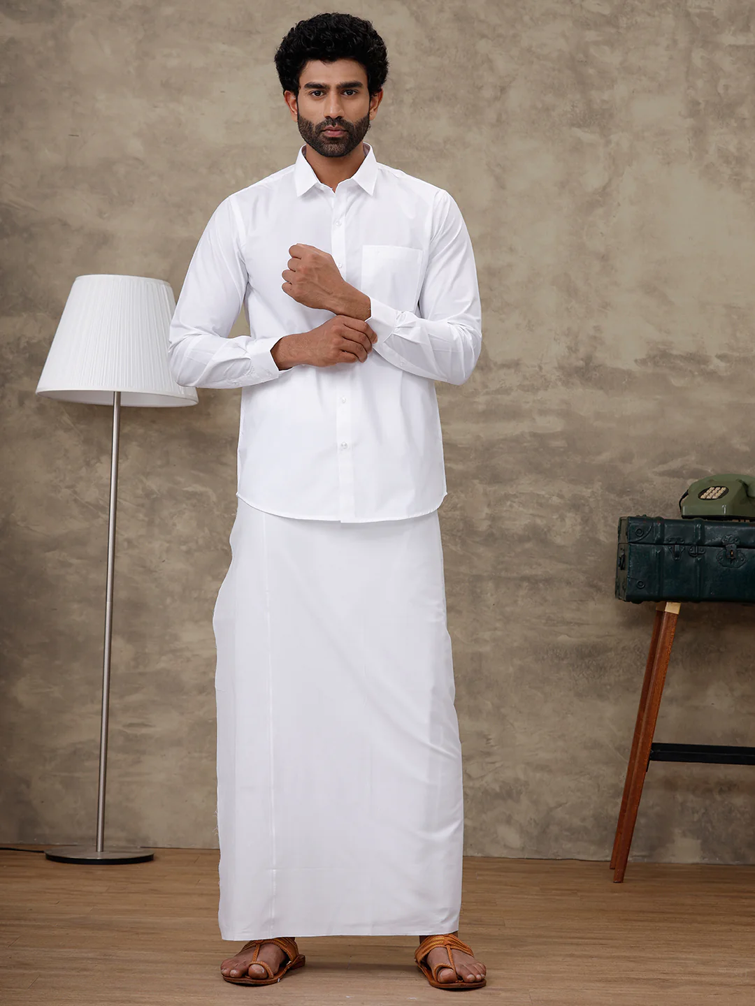 Men Rubio White Shirt with Paramas Dhoti Combo - Image 5