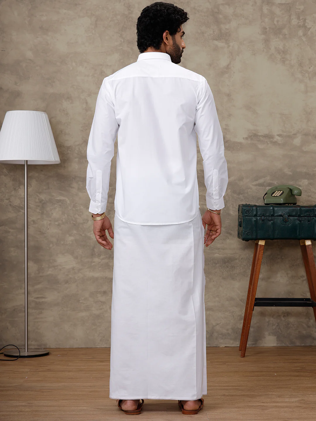 Men Rubio White Shirt with Small Border Dhoti Combo - Image 8