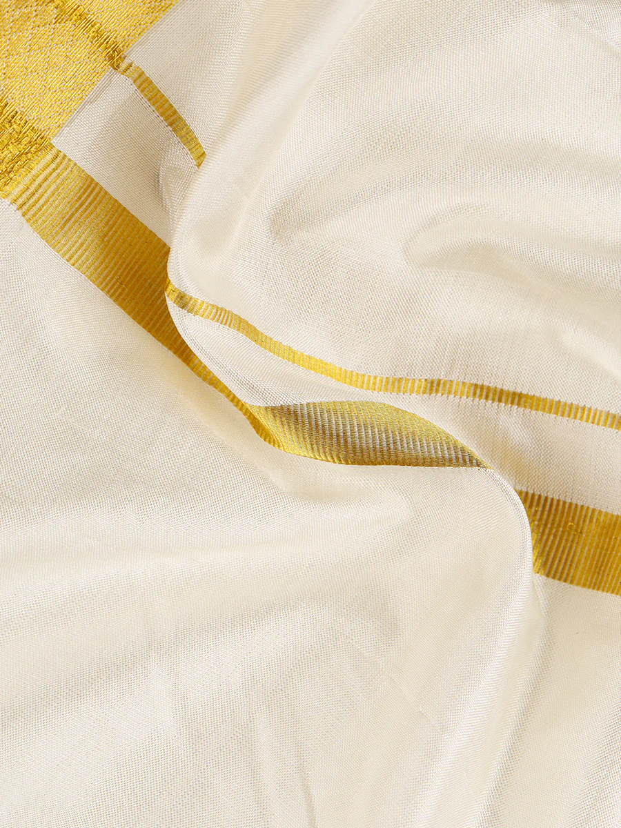 Men Silk Cream with 3/4" Inch Jari Border Panchakacham & Towel Set (9+5) Prasanthi - Image 5