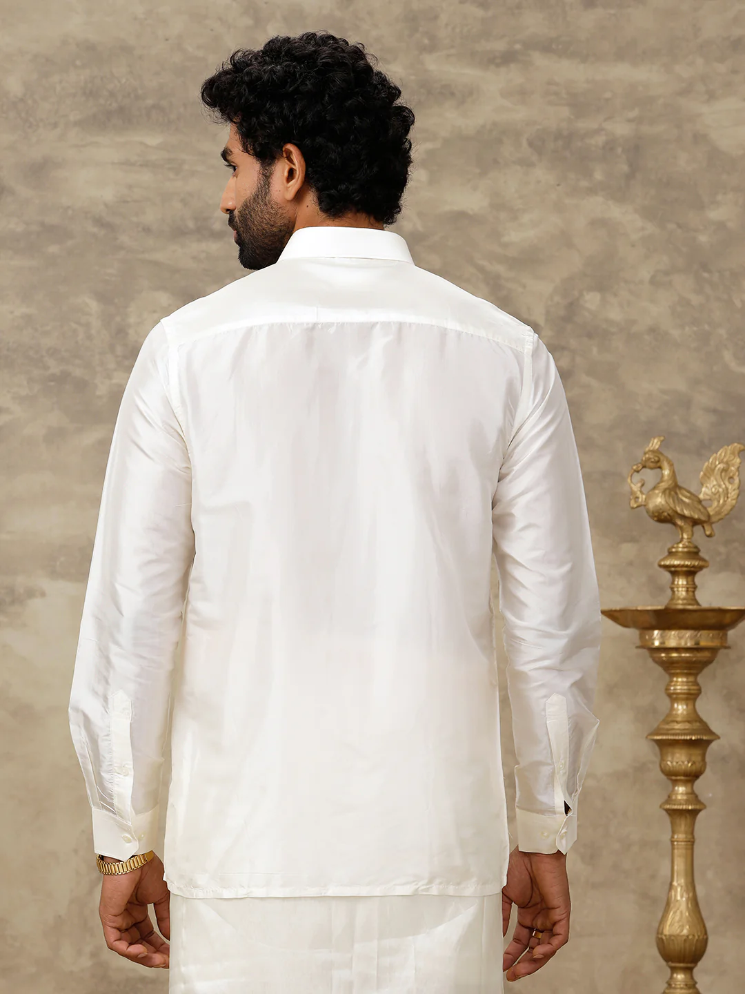 Men Silk Feel Cream Full Sleeves Shirt - Image 5