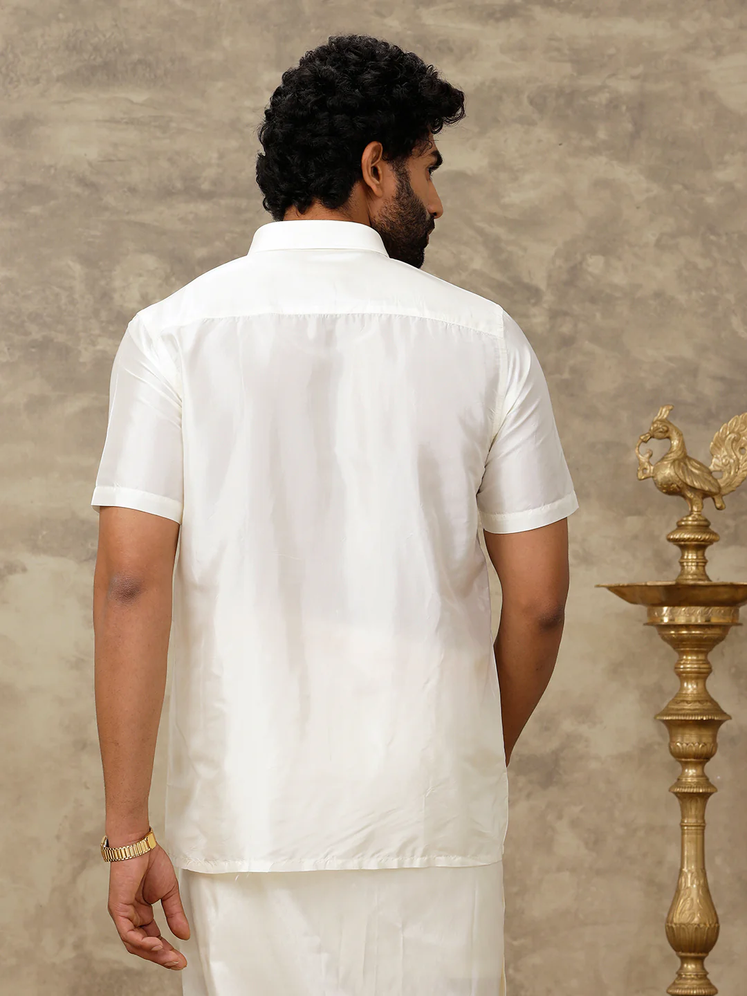 Men Silk Feel Cream Half Sleeves Shirt - Image 3