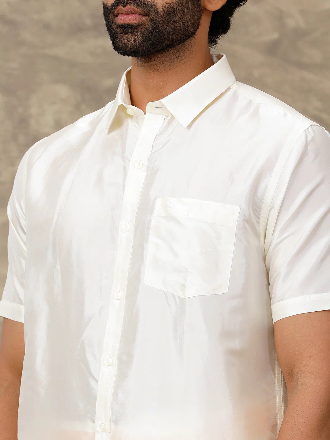 Men Silk Feel Cream Half Sleeves Shirt - Image 5