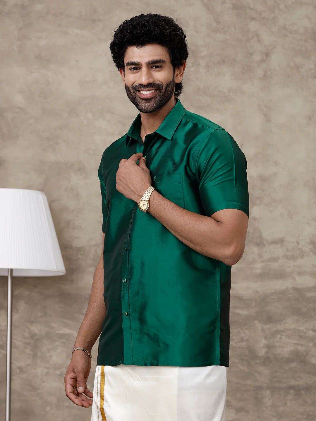 Men Silk Feel Dark Green Colour Shirt SFC06 - Image 2