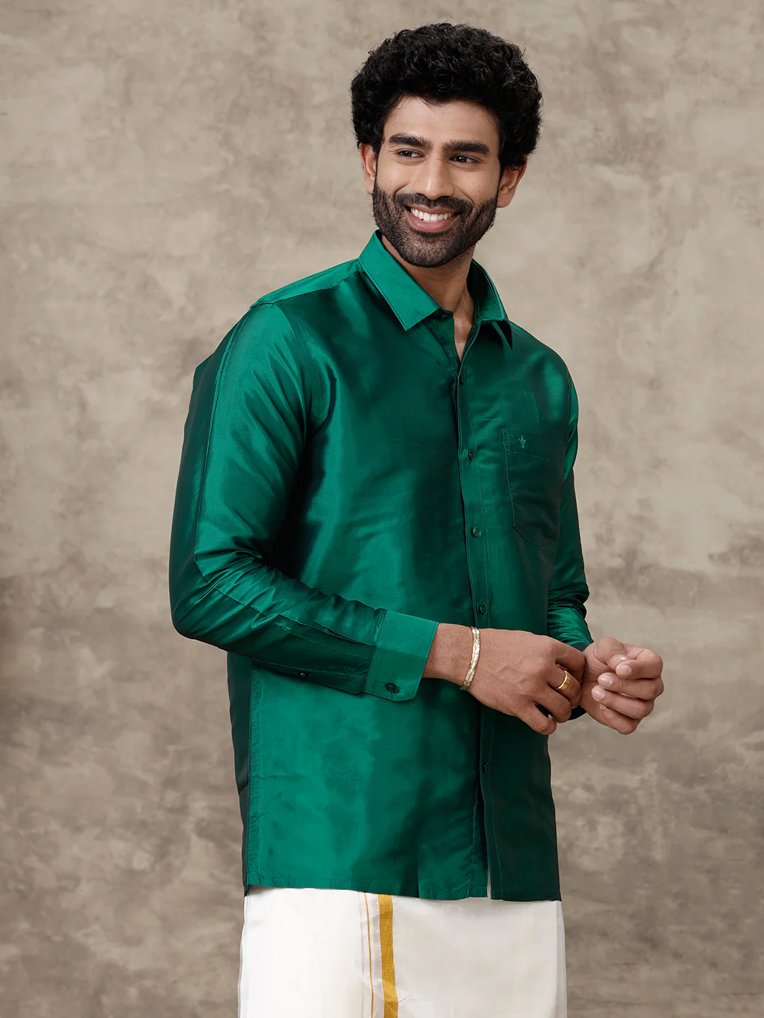 Men Silk Feel Dark Green Colour Shirt SFC06 - Image 3