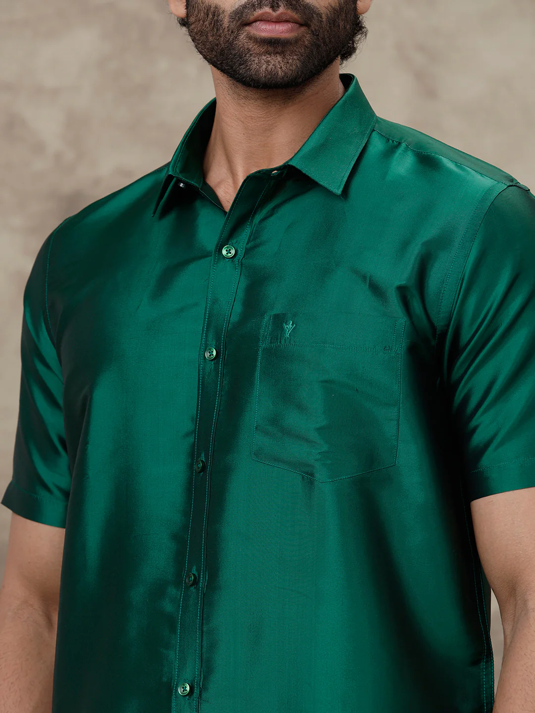 Men Silk Feel Dark Green Colour Shirt SFC06 - Image 4