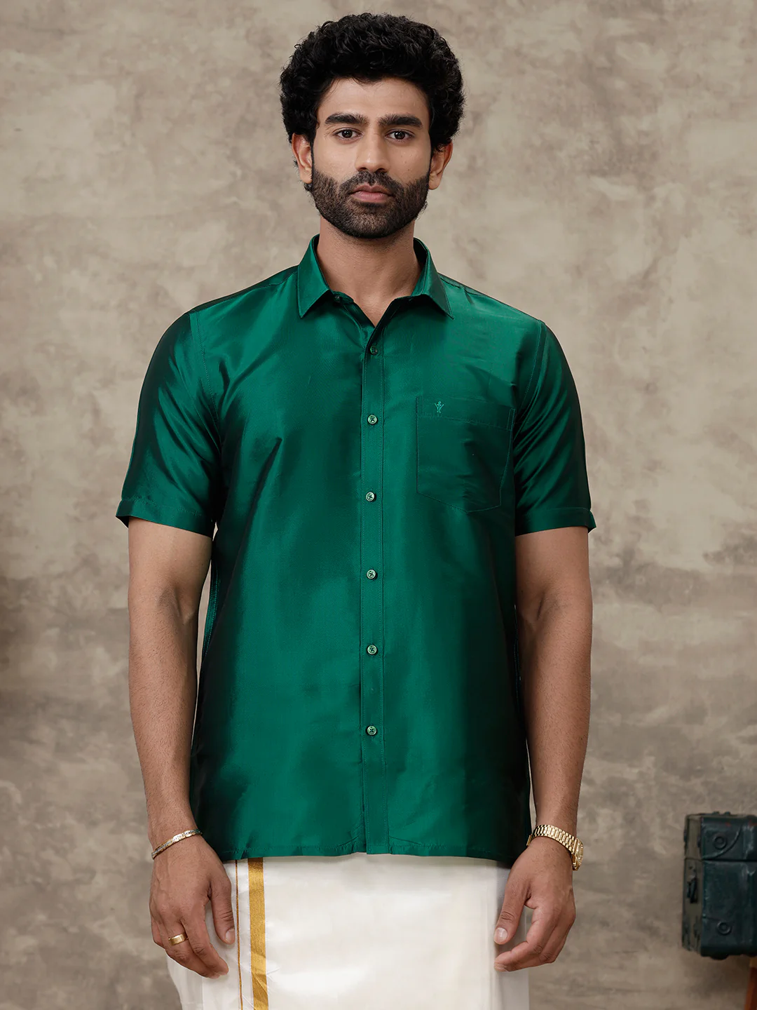 Men Silk Feel Dark Green Colour Shirt SFC06 - Image 5