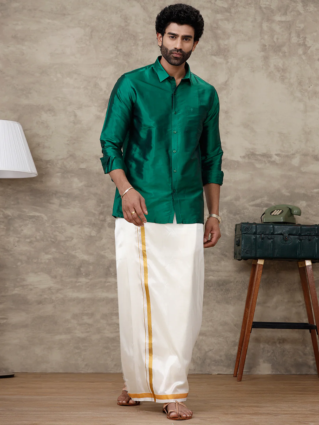 Men Silk Feel Dark Green Colour Shirt SFC06 - Image 7
