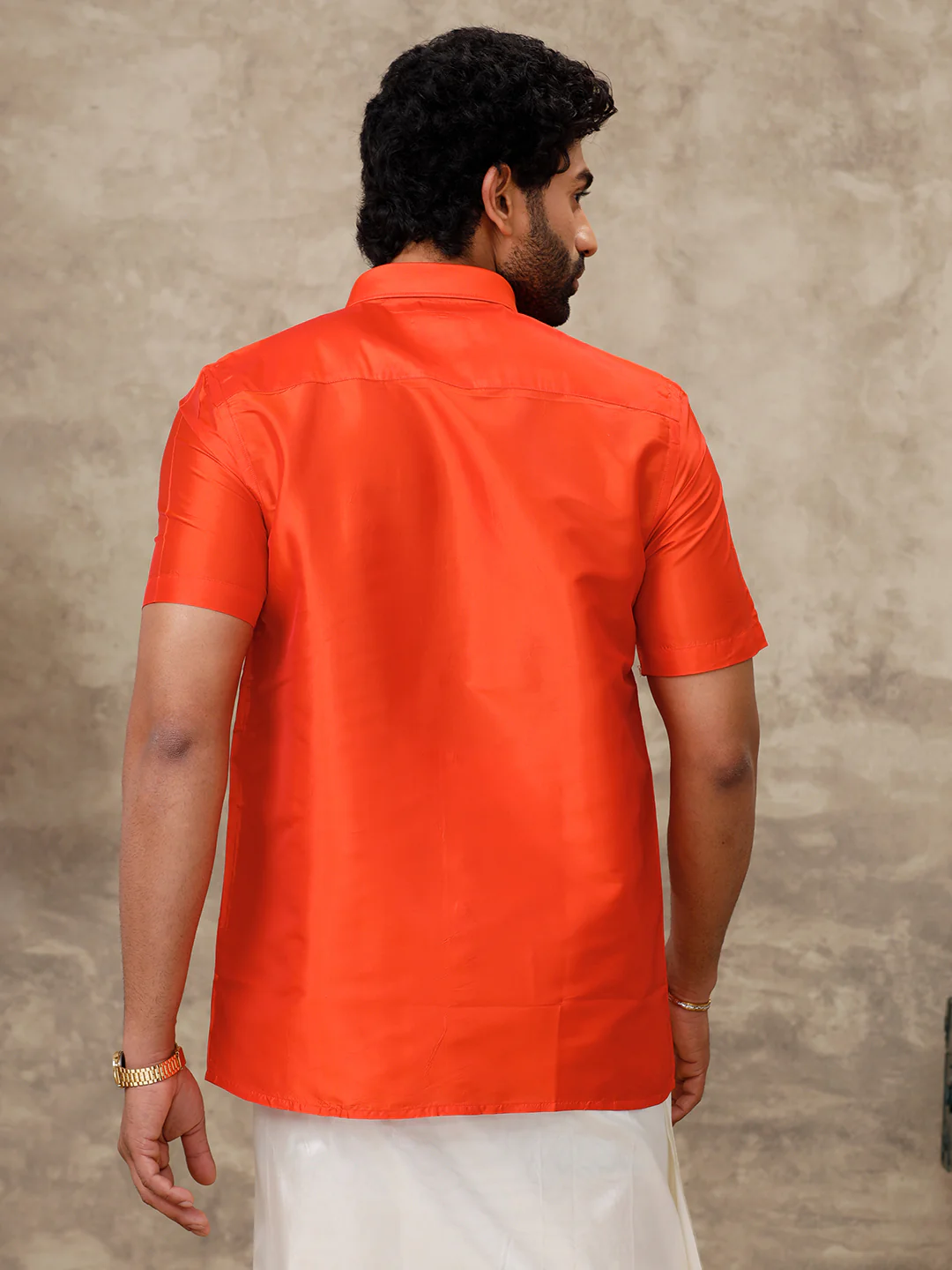 Men Silk Feel Dark Orange Half Sleeves Shirt SFC07 - Image 4