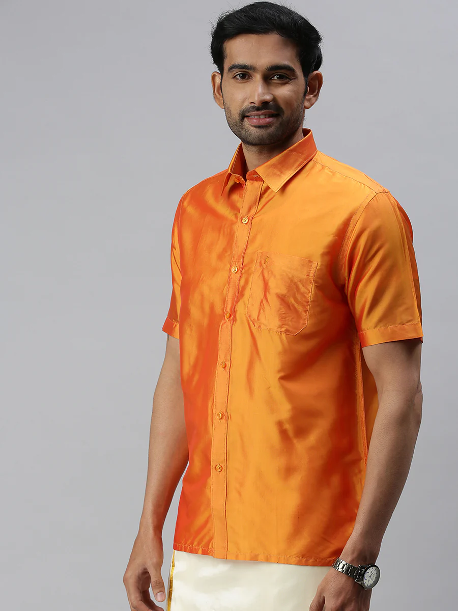 Men Silk Feel Golden Orange Colour Shirt SFC01 - Image 2