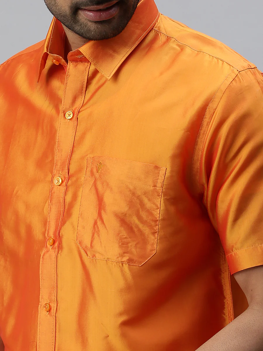 Men Silk Feel Golden Orange Colour Shirt SFC01 - Image 3