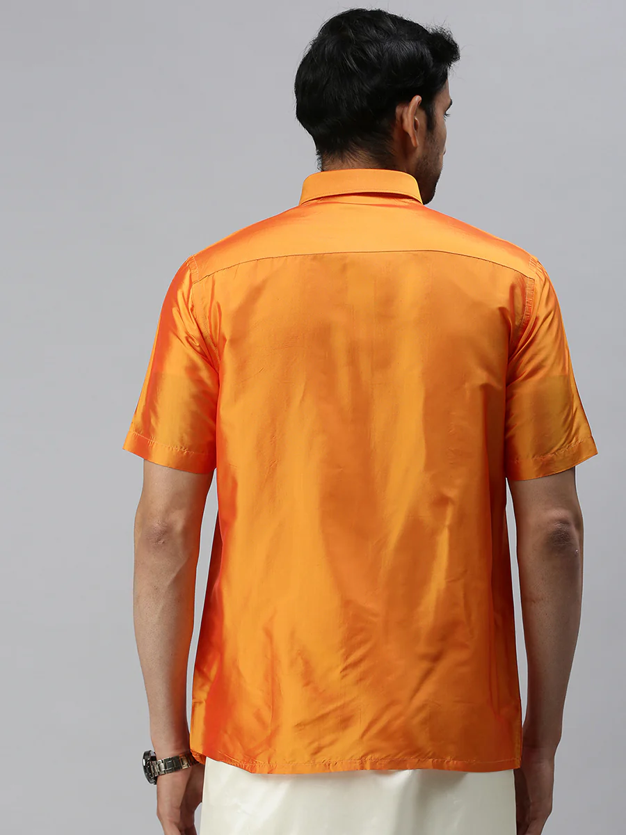 Men Silk Feel Golden Orange Colour Shirt SFC01 - Image 4