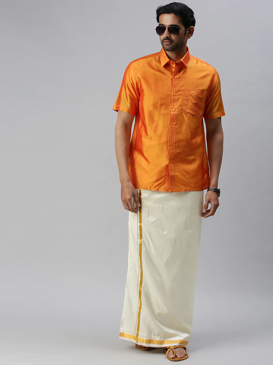 Men Silk Feel Golden Orange Colour Shirt SFC01 - Image 5