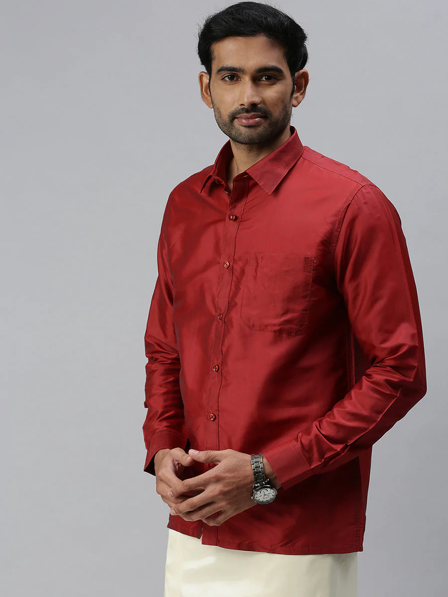 Men Silk Feel Maroon Colour Shirt SFC03