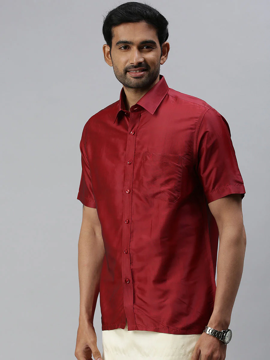 Men Silk Feel Maroon Colour Shirt SFC03 - Image 2