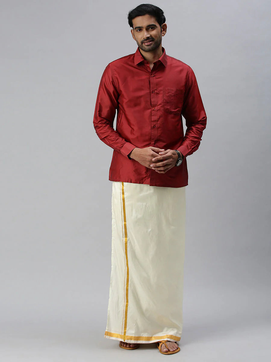 Men Silk Feel Maroon Colour Shirt SFC03 - Image 3