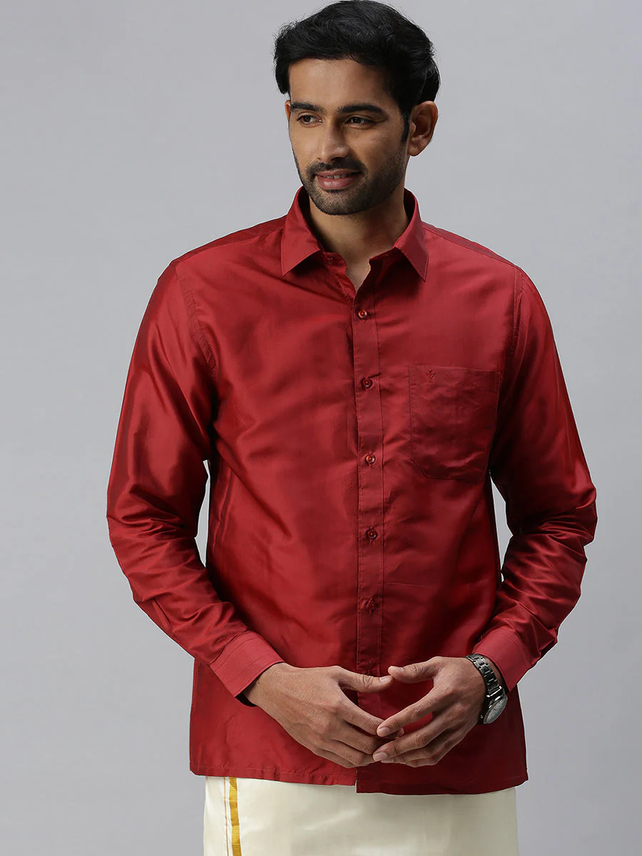 Men Silk Feel Maroon Colour Shirt SFC03 - Image 5
