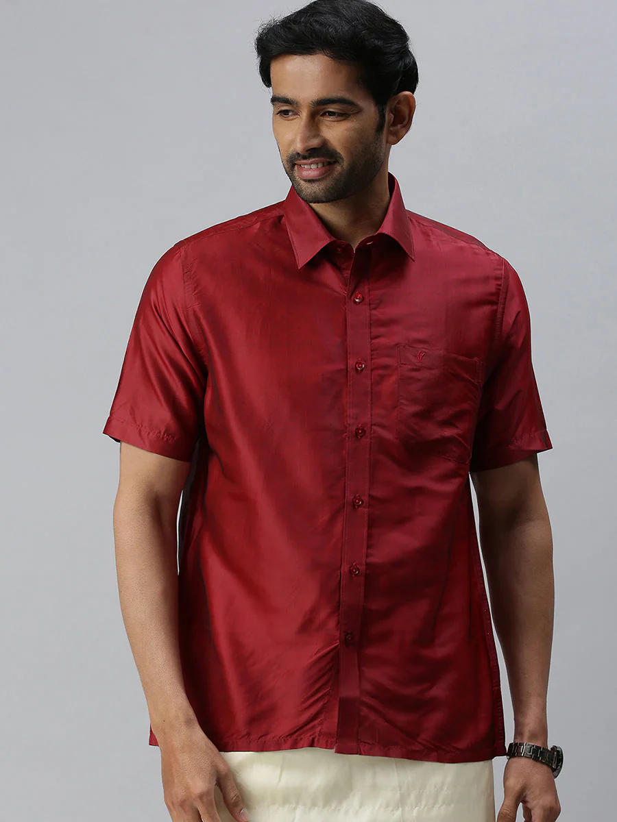 Men Silk Feel Maroon Colour Shirt SFC03 - Image 6