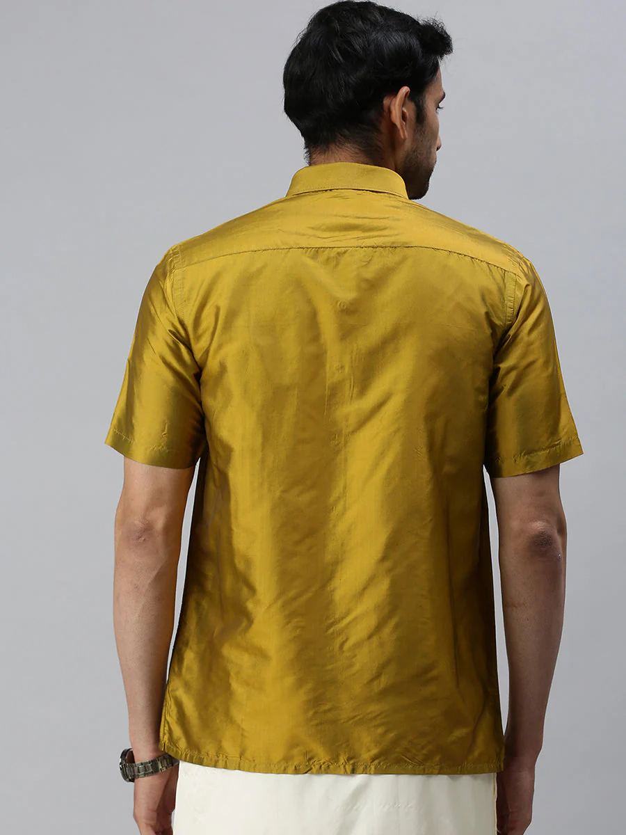 Men Silk Feel Olive Green Half Sleeves Shirt SFC04 - Image 3