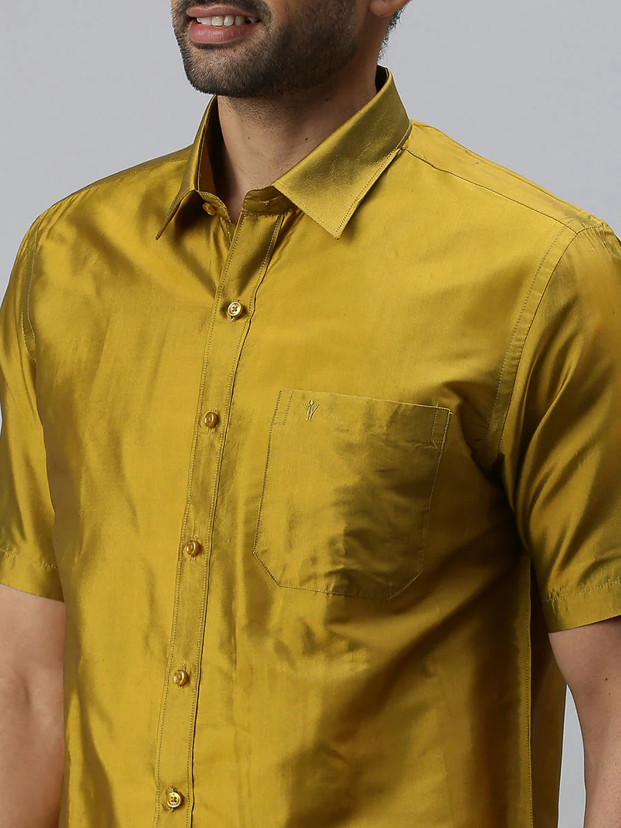 Men Silk Feel Olive Green Half Sleeves Shirt SFC04 - Image 4