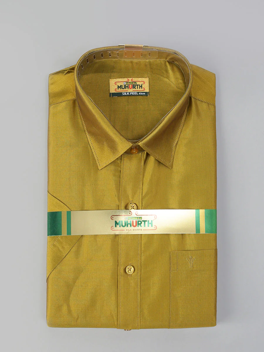 Men Silk Feel Olive Green Half Sleeves Shirt SFC04 - Image 5