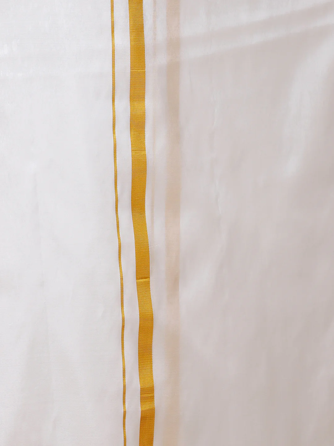 Men Silk White with 1/2" inch Jari Border Double Layer Dhoti - Image 4