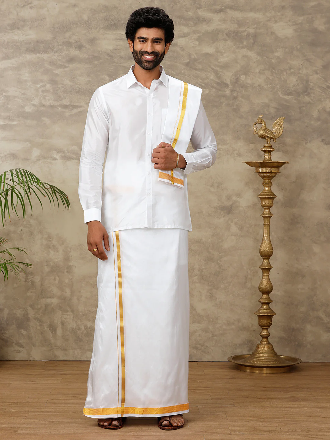 Men Silk White with 1" inch Towel Suba Vivaga - Image 3