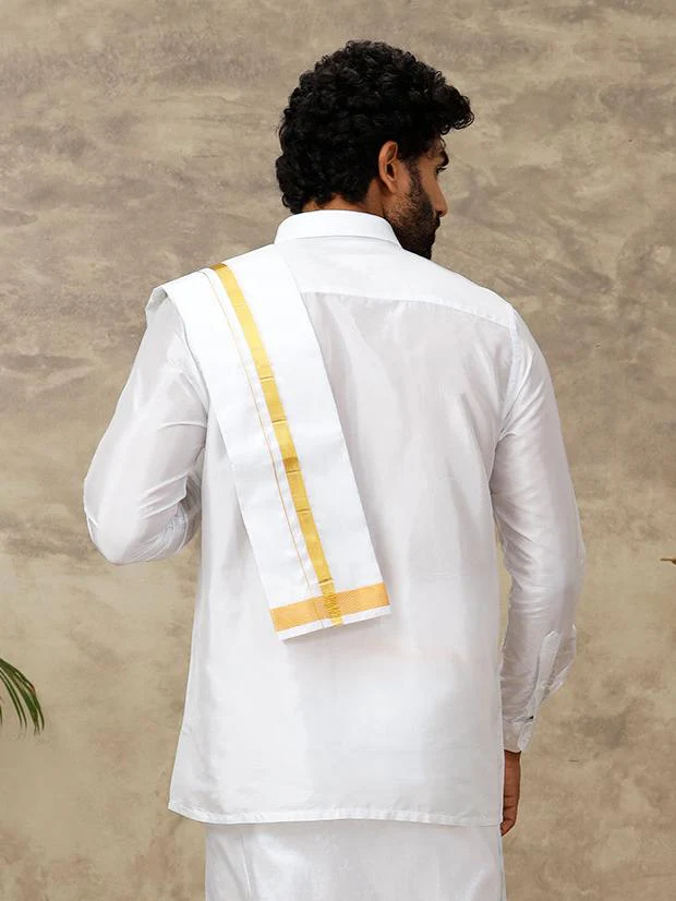Men Silk White with 1" inch Towel Suba Vivaga - Image 4