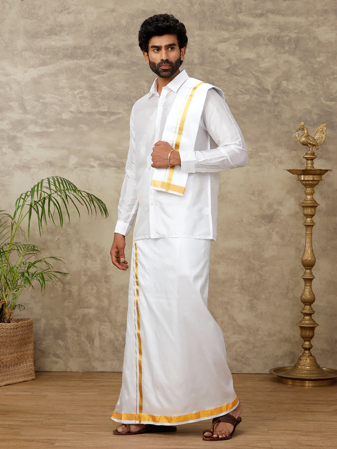 Men Silk White with 1" inch Towel Suba Vivaga - Image 5