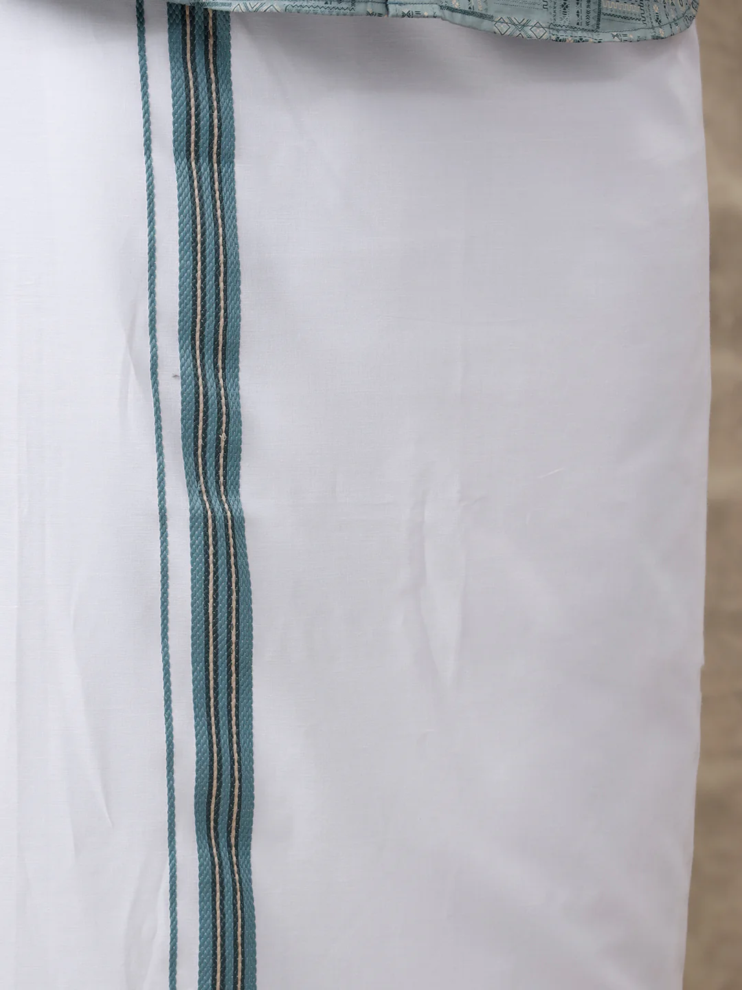 Men Slate Green Matching Border Dhoti with Printed Shirt Set Fusion PS3 - Image 5